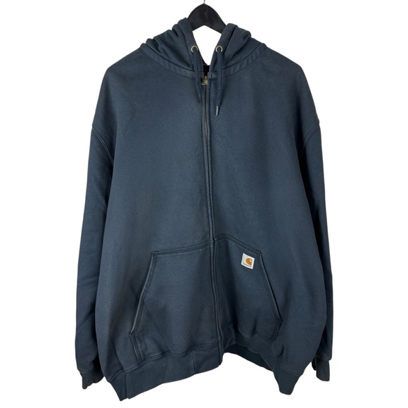 Mens Y2K Carhartt Rain Defender Blue Full Zip Work Wear Hoodie Size 4XL